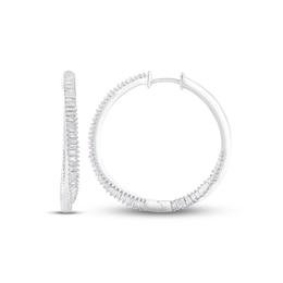 Diamond Twist Hoop Earrings 1 ct tw Baguette-cut 10K White Gold