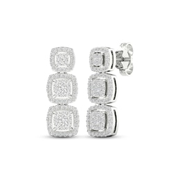 Multi-Diamond Three Cushion Drop Earrings 1/2 ct tw Round-cut 10K White Gold