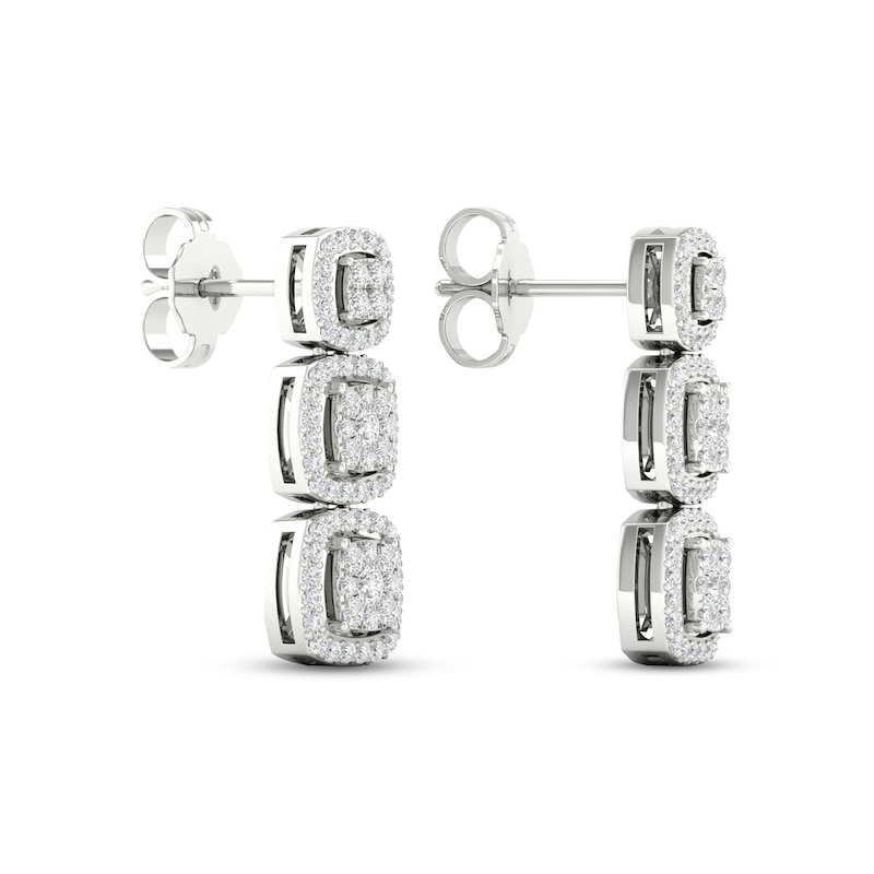 Main Image 4 of Multi-Diamond Three Cushion Drop Earrings 1/2 ct tw Round-cut 10K White Gold