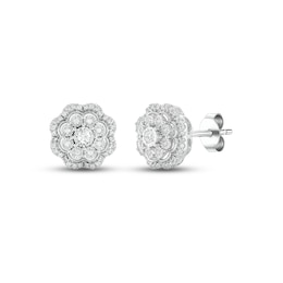 Diamond Flower Stud Earrings 1/4 ct tw Round-cut 10K White Gold