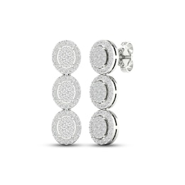 Diamond Three-Oval Dangle Earrings 3/4 ct tw Round-cut 10K White Gold