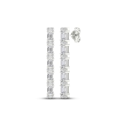 Diamond Drop Earrings 2-3/4 ct tw Emerald & Round-cut 14K White Gold