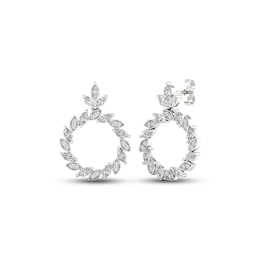 Diamond Circle Earrings 1-1/2 ct tw Marquise & Round-cut 14K White Gold