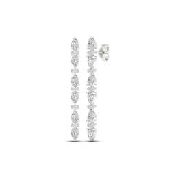 Diamond Drop Earrings 2 ct tw Pear & Round-cut 14K White Gold