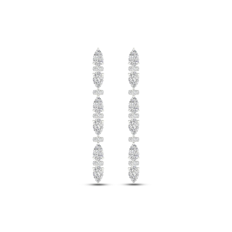 Diamond Drop Earrings 2 ct tw Pear & Round-cut 14K White Gold