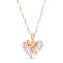 Diamond Heart Knot Necklace 1/4 ct tw Baguette & Round-cut 10K Rose Gold 18&quot;