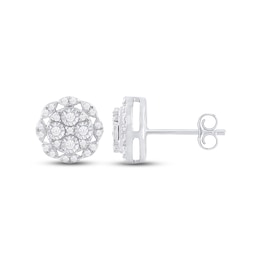 Diamond Flower Stud Earrings 1/4 ct tw Round-cut Sterling Silver