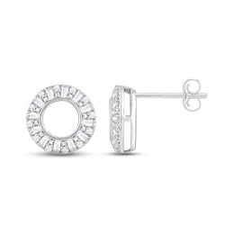 Diamond Circle Stud Earrings 1/3 ct tw Baguette & Round-cut 10K White Gold