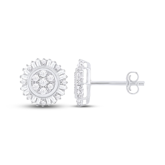 Diamond Halo Stud Earrings 1 ct tw Round-Cut 10K White Gold