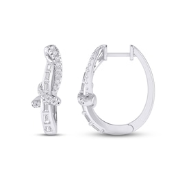 Diamond Hoop Earrings 1/2 ct tw Baguette & Round-cut 10K White Gold