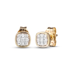 Diamond Cushion Stud Earrings 1/10 ct tw Round-cut 10K Yellow Gold