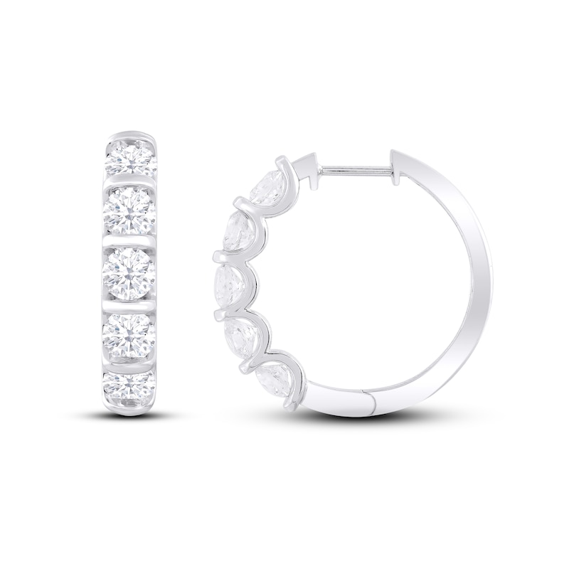 Main Image 1 of Lab-Grown Diamonds by KAY Hoop Earrings 2 ct tw Round-cut 14K White Gold