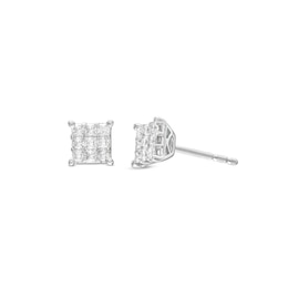 Multi-Diamond Stud Earrings 1/2 ct tw Princess-cut 10K White Gold