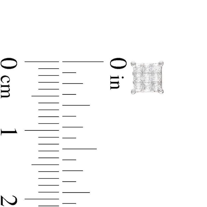 Main Image 2 of Multi-Diamond Stud Earrings 1/2 ct tw Princess-cut 10K White Gold