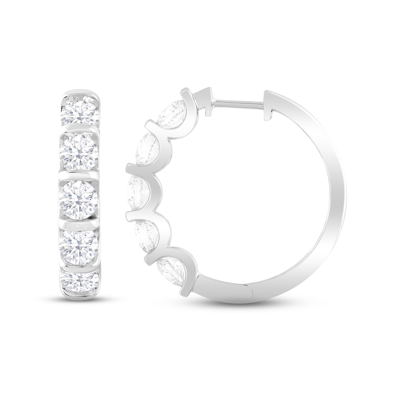 Main Image 1 of Lab-Grown Diamonds by KAY Hoop Earrings 3 ct tw Round-cut 14K White Gold