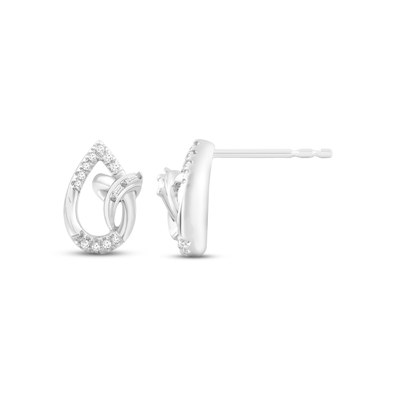 Main Image 1 of Diamond Knot Stud Earrings 1/10 ct tw Round & Baguette-cut Sterling Silver