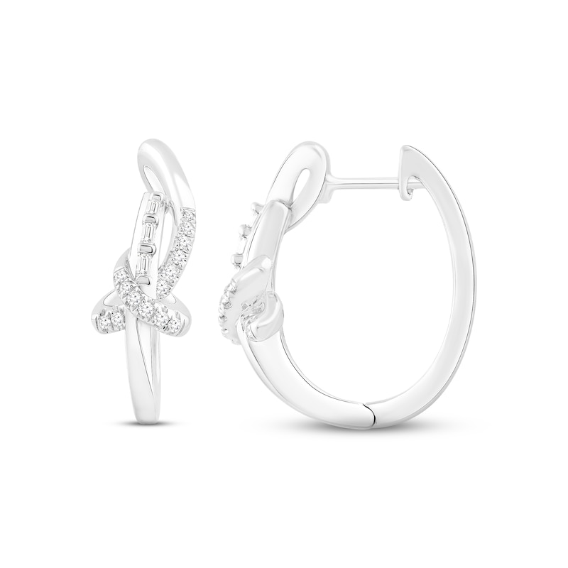 Main Image 1 of Diamond Hoop Earrings 1/5 ct tw Round & Baguette-cut Sterling Silver