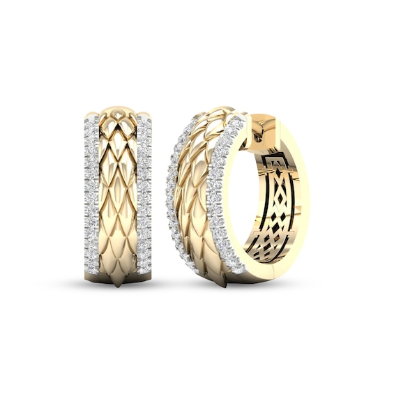 Diamond Edge Quilted Hoop Earrings 1/4 ct tw Round-cut 10K Yellow Gold