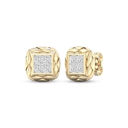 Multi-Diamond Quilted Cushion Earrings 1/2 ct tw Square-cut 10K Yellow Gold