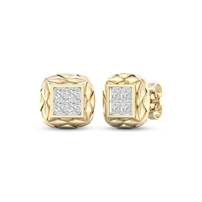 Main Image 1 of Multi-Diamond Quilted Cushion Earrings 1/2 ct tw Square-cut 10K Yellow Gold