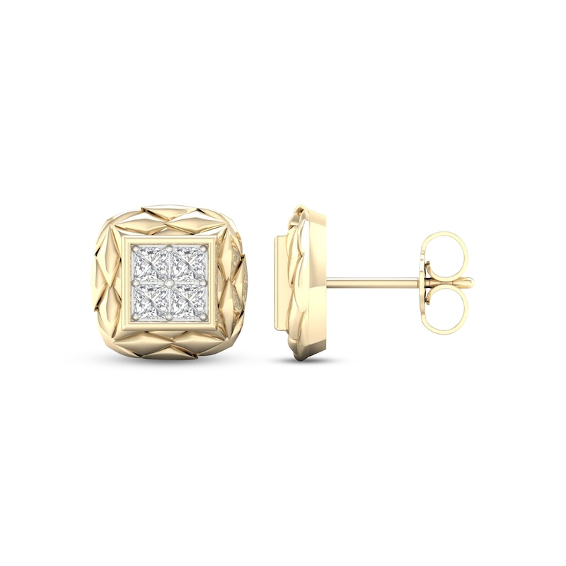 Main Image 3 of Multi-Diamond Quilted Cushion Earrings 1/2 ct tw Square-cut 10K Yellow Gold