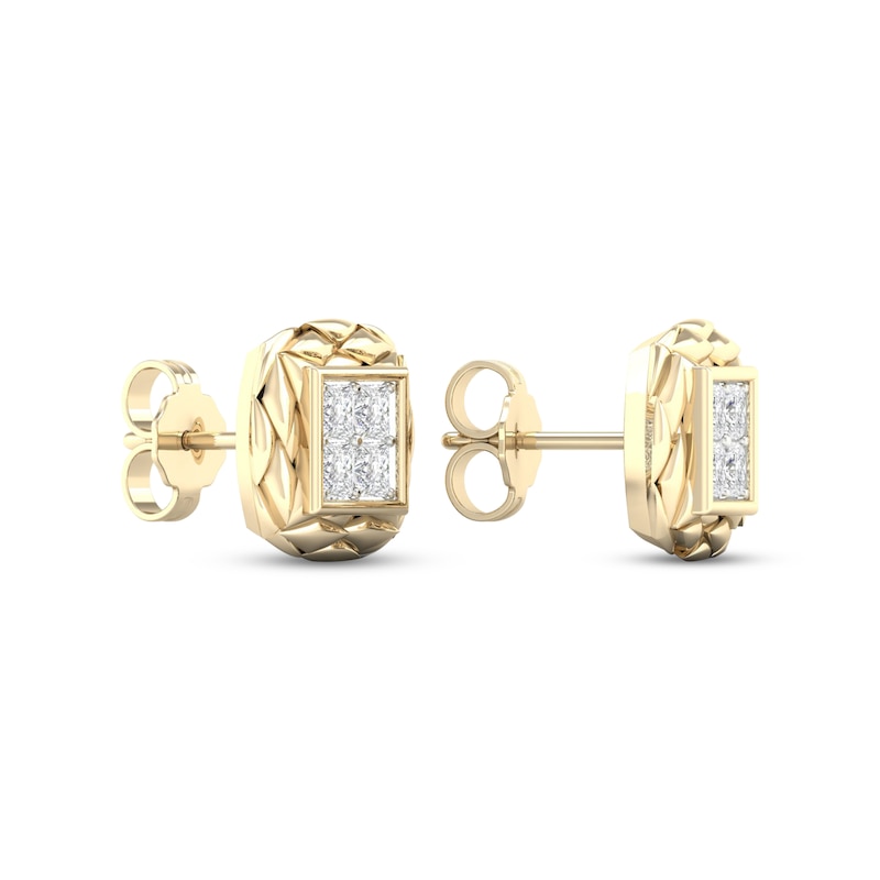 Main Image 4 of Multi-Diamond Quilted Cushion Earrings 1/2 ct tw Square-cut 10K Yellow Gold