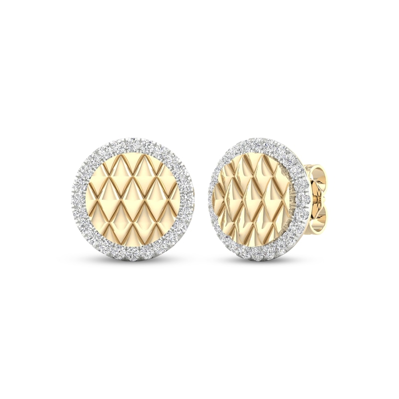 Main Image 1 of Diamond Edge Quilted Stud Earrings 1/3 ct tw Round-cut 10K Yellow Gold