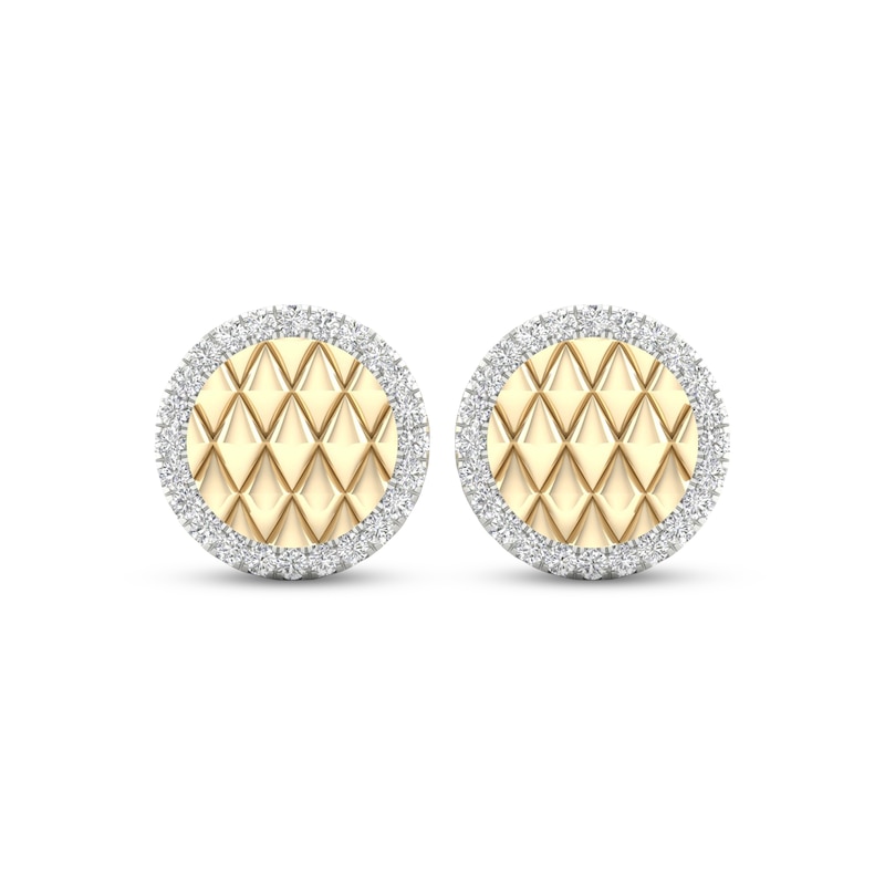 Main Image 2 of Diamond Edge Quilted Stud Earrings 1/3 ct tw Round-cut 10K Yellow Gold