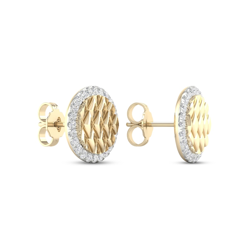 Main Image 4 of Diamond Edge Quilted Stud Earrings 1/3 ct tw Round-cut 10K Yellow Gold