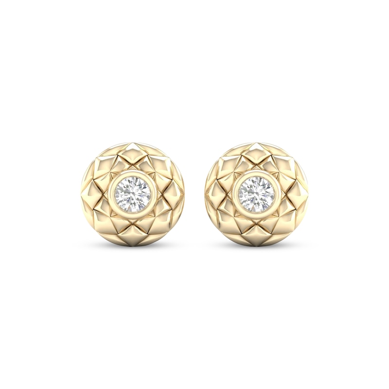 Diamond Solitaire Quilted Edge Earrings 1/3 ct tw Round-cut 10K Yellow ...