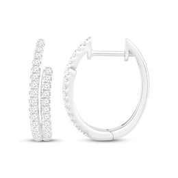 Diamond Two-Row Hoop Earrings 1/3 ct tw Round-cut 10K White Gold