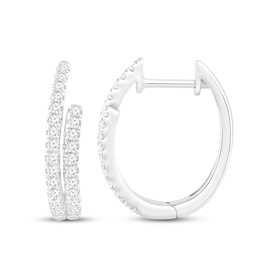 Diamond Two-Row Hoop Earrings 1/3 ct tw Round-cut 10K White Gold