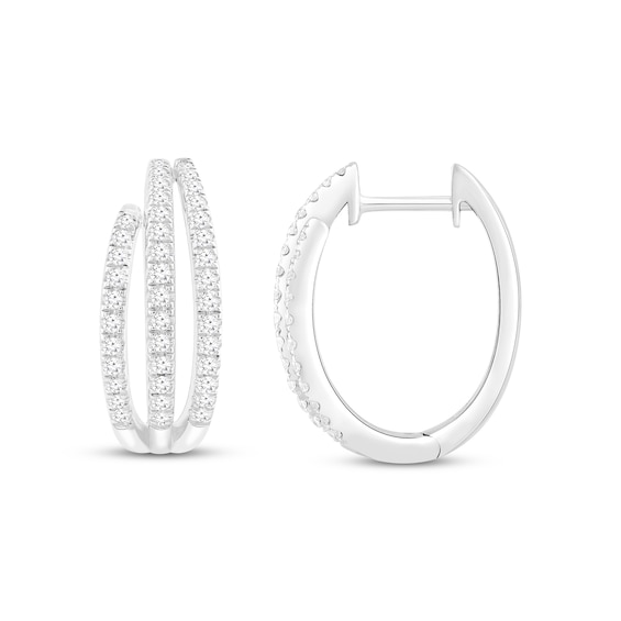 Diamond Three-Row Hoop Earrings 1/2 ct tw Round-cut 10K White Gold