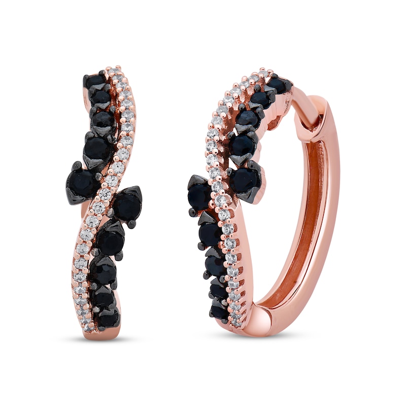 Main Image 1 of Black & White Diamond Bypass Hoop Earrings 1/3 ct tw Round-cut 10K Rose Gold