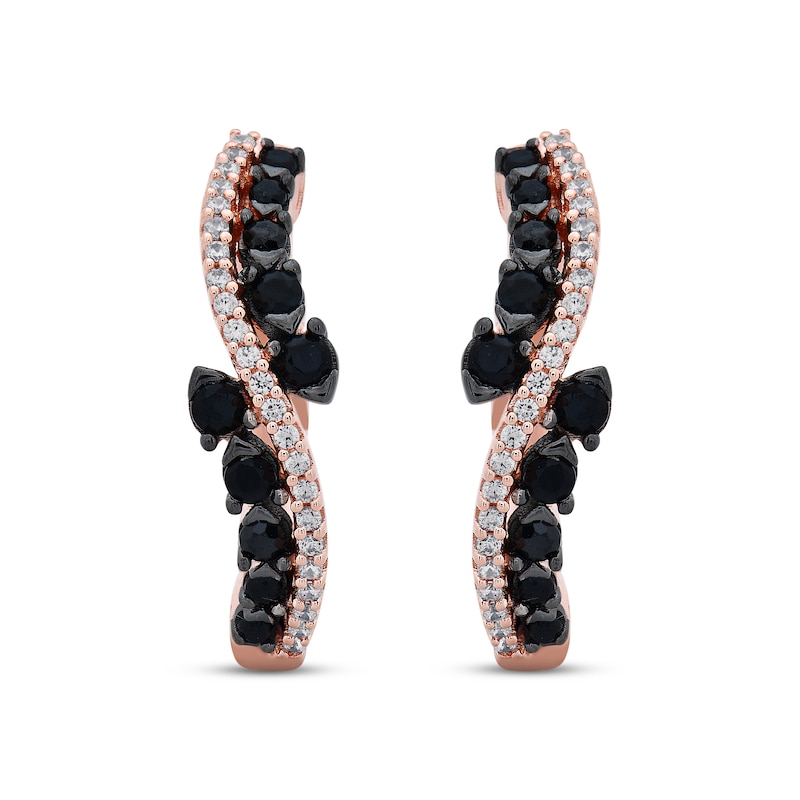 Main Image 2 of Black & White Diamond Bypass Hoop Earrings 1/3 ct tw Round-cut 10K Rose Gold