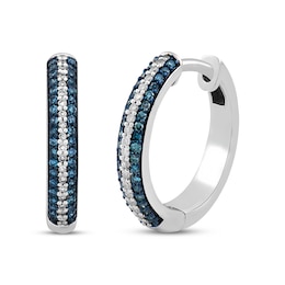 Blue & White Diamond Pave Hoop Earrings 1/4 ct tw Round-cut 10K White Gold