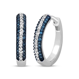 Blue & White Diamond Pave Hoop Earrings 1/5 ct tw Round-cut Sterling Silver