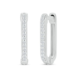 Diamond Rectangle Hoop Earrings 1/10 ct tw Round-cut Sterling Silver