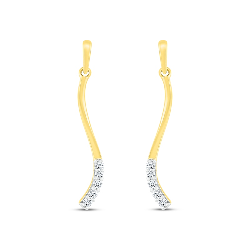 Main Image 2 of Diamond Vertical Curved Bar Earrings 1/10 ct tw Round-cut 10K Yellow Gold