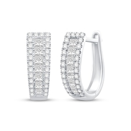 Princess & Round-Cut Diamond Tapered Hoop Earrings 1 ct tw 10K White Gold