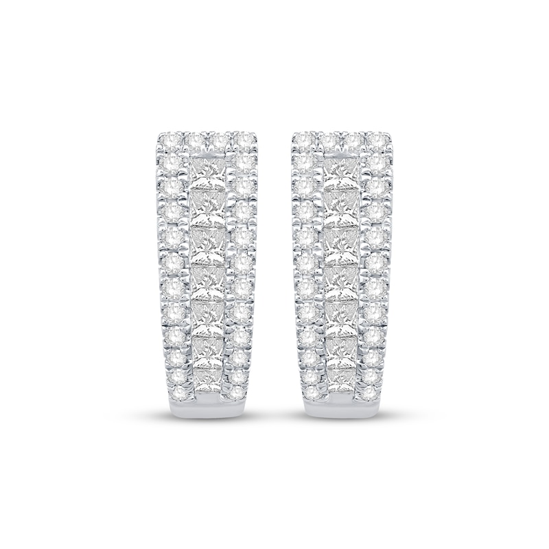 Main Image 2 of Princess & Round-Cut Diamond Tapered Hoop Earrings 1 ct tw 10K White Gold