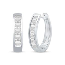 Princess & Baguette-Cut Channel Hoop Earrings 1 ct tw 10K White Gold