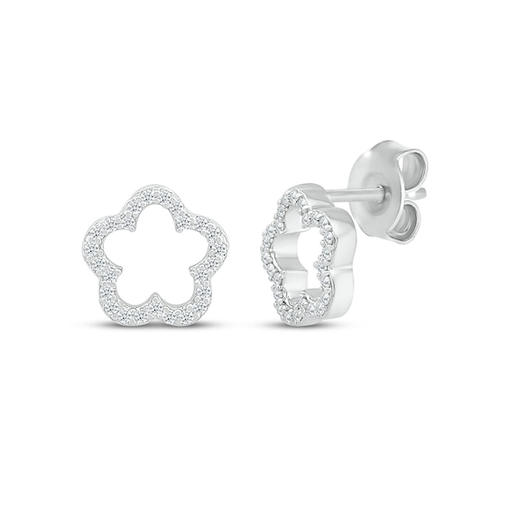 Diamond Open Flower Stud Earrings 1/6 ct tw Sterling Silver
