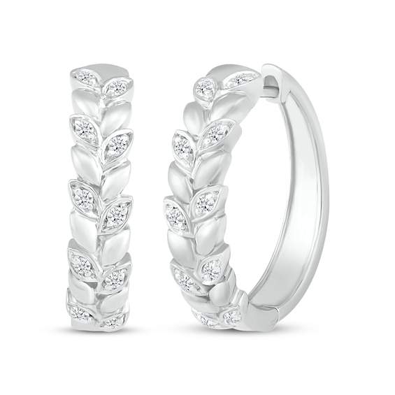 Diamond Leaves Hoop Earrings 1/6 ct tw Sterling Silver