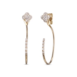 Diamond Clover Front-Back Earrings 1/8 ct tw 10K Yellow Gold