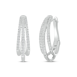 Diamond Three-Row Split Hoop Earrings 1/2 ct tw Sterling Silver