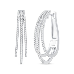 Diamond Three-Row Split Hoop Earrings 1 ct tw Sterling Silver