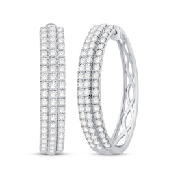 Diamond Three-Row Hoop Earrings 3 ct tw 10K White Gold