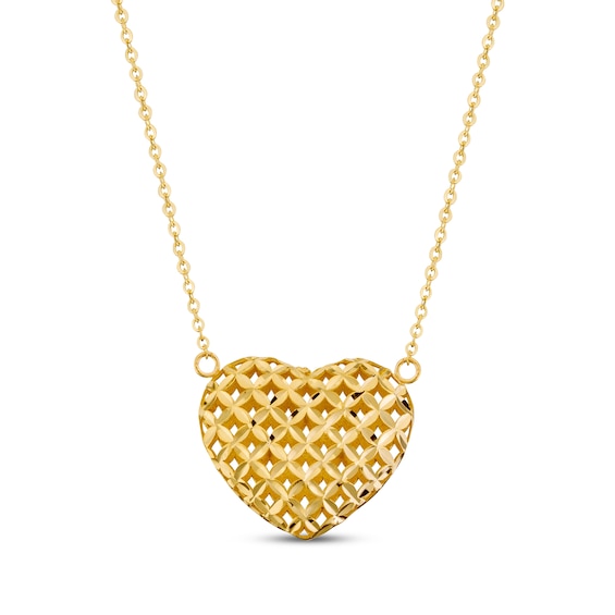 Italian Brilliance Diamond-Cut Heart Necklace 14K Yellow Gold 18"