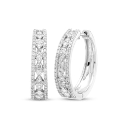 Multi-Diamond Tapered Huggie Hoop Earrings 1/2 ct tw 10K White Gold